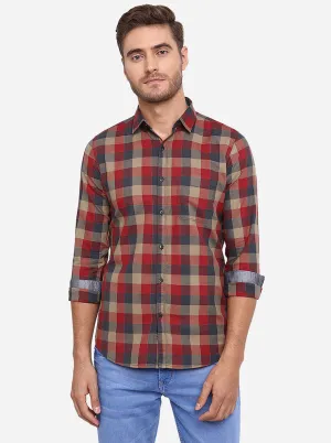 Burn Red Checked Slim Fit Casual Shirt | JadeBlue