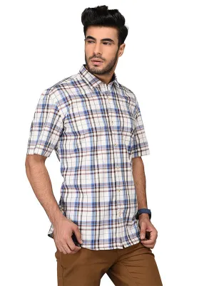 Coffee Brown & Blue Checked Slim Fit Casual Shirt | JadeBlue