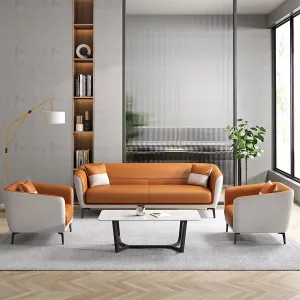 Compact Casual Luxury Business Office Sofa in Genuine Leather, Orange