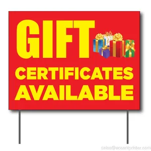 Gift Certificate Available Curbside Sign, 24"w x 18"h, Full Color Double Sided