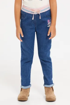 Girls Navy Sequence Heart Pull-On Jeans