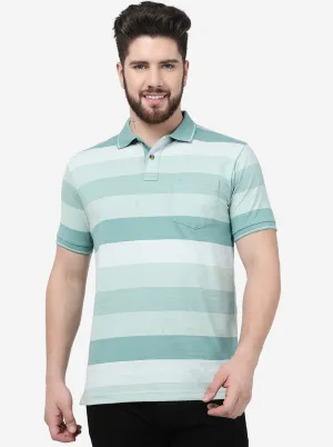 Green Striped Slim Fit Polo T-Shirt | Greenfibre