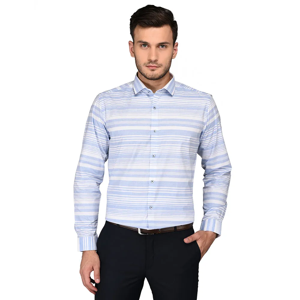 Greenfibre White & Blue Striped Slim Fit Formal Shirt