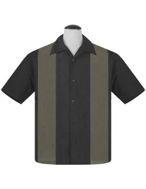 PopCheck Double Panel Bowling Shirt in Charcoal/Bamboo