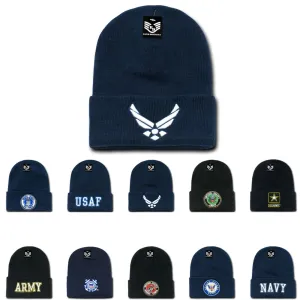 USAF Army USmc Marines Navy Coast Guard Logos Beanies Cuffed Long Knit Caps Hats