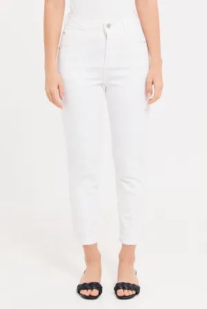 Women White High Rise Mom Fit Jeans